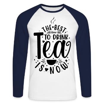 The Best Time To Drink Tea Is Now Tea Drinking Cup - Unisex Baseballshirt langarm - Weiß/Navy - Vorne - Nik (191cm)