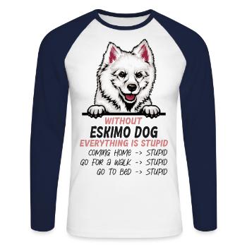 Ohne Eskimo-Hund ist alles doof - Unisex Baseballshirt langarm - Weiß/Navy - Vorne - Nik (191cm)