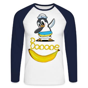 Pinguin Banane Seemann maritim Kind - Unisex Baseballshirt langarm - Weiß/Navy - Vorne - Nik (191cm)