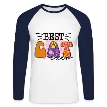 Katzen Mutter Miau Lustig Katzendame T-Shirt - Unisex Baseballshirt langarm - Weiß/Navy - Vorne - Nik (191cm)