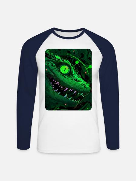 Green maniac lizard - Unisex Long Sleeve Baseball T-Shirt - white/navy
