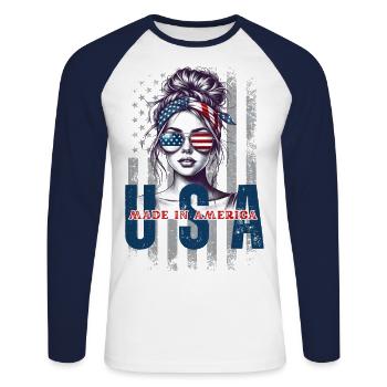 July 4, also known as Independence Day, - T-shirt baseball manches longues Homme - blanc/marine - Devant - Nik (191cm)