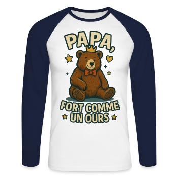 Papa fort comme un ours Humour Idée cadeau - T-shirt baseball manches longues Homme - blanc/marine - Devant - Nik (191cm)