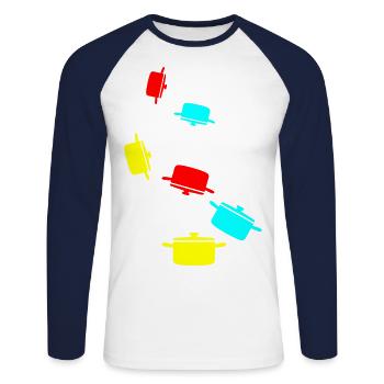 kochtopf Symbol - Unisex Baseballshirt langarm - Weiß/Navy - Vorne - Nik (191cm)