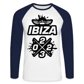Ibiza 2023 - Unisex Baseballshirt langarm - Weiß/Navy - Vorne - Nik (191cm)