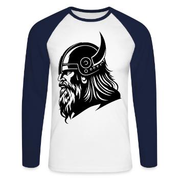 Viking Head Viking Warrior - Unisex Long Sleeve Baseball T-Shirt - white/navy - Front - Nik (191cm)