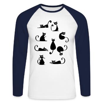 verschiedene Katzen Optik - Unisex Baseballshirt langarm - Weiß/Navy - Vorne - Nik (191cm)