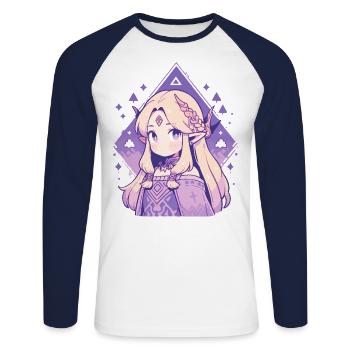 Cute Chibi Princess - Cute Fairy Tale Design - Unisex Long Sleeve Baseball T-Shirt - white/navy - Front - Nik (191cm)