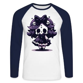Squelette mignon d’Halloween - Design effrayant mignon - T-shirt baseball manches longues Homme - blanc/marine - Devant - Nik (191cm)