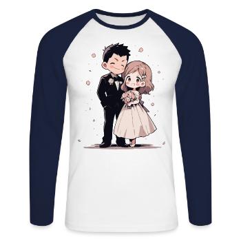 Mariage Mariage Aquarelle Anime Chibi - T-shirt baseball manches longues Homme - blanc/marine - Devant - Nik (191cm)
