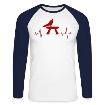 Kunstturnen Pauschenpferd Turner Herzschlag - Unisex Baseballshirt langarm - Weiß/Navy - Vorne - Nik (191cm)