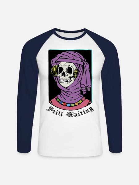 Still waiting - Unisex Long Sleeve Baseball T-Shirt - white/navy