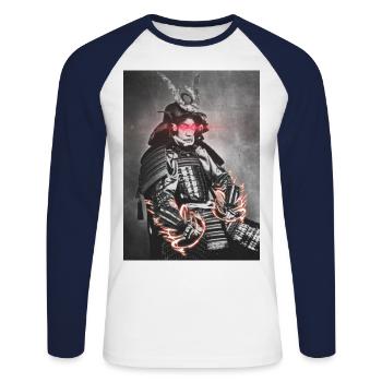 Laser Ninja Man - Unisex Long Sleeve Baseball T-Shirt - white/navy - Front - Nik (191cm)