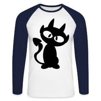 petit diable noir - T-shirt diable - T-shirt baseball manches longues Homme - blanc/marine - Devant - Nik (191cm)