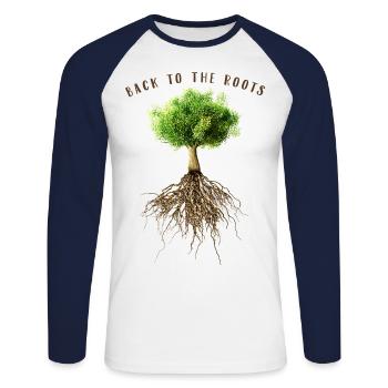 RETOUR À L'ARBRE À RACINES - T-shirt baseball manches longues Homme - blanc/marine - Devant - Nik (191cm)
