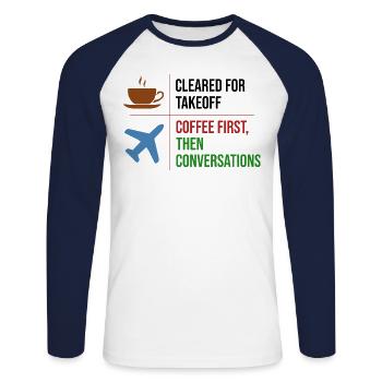 Contrôleur de la circulation aérienne Café ATC Aviation Humour - T-shirt baseball manches longues Homme - blanc/marine - Devant - Nik (191cm)