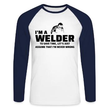 Welding Welder Metal Construction Ironworker - Unisex Long Sleeve Baseball T-Shirt - white/navy - Front - Nik (191cm)