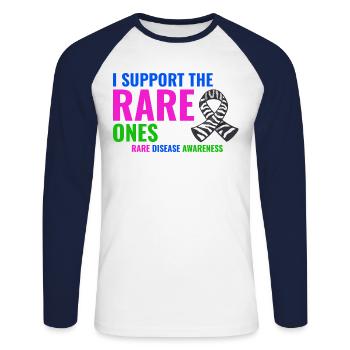Soutien aux maladies rares : renforcer la sensibilisation - T-shirt baseball manches longues Homme - blanc/marine - Devant - Nik (191cm)
