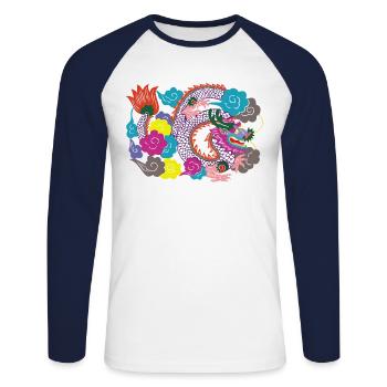 Dragon Japon - T-shirt baseball manches longues Homme - blanc/marine - Devant - Nik (191cm)