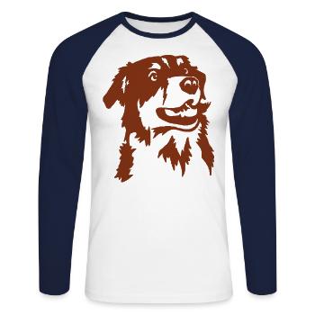 Australian Shepherd - T-shirt baseball manches longues Homme - blanc/marine - Devant - Nik (191cm)