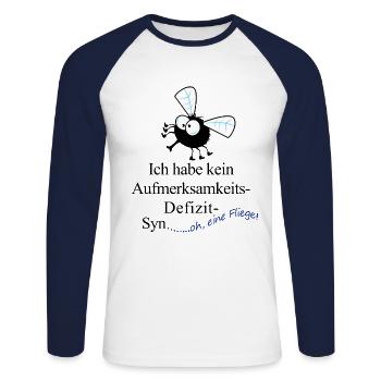 Ich habe kein ADS, ADHS T Shirt , oh, eine Fliege - Unisex Baseballshirt langarm - Weiß/Navy - Vorne - Nik (191cm)