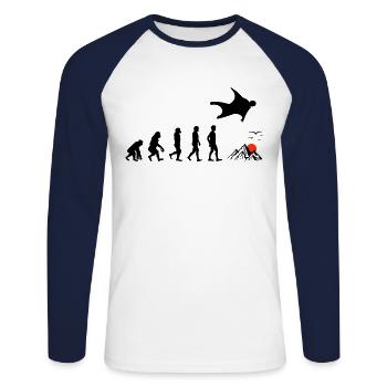 Wingsuit flying Base Jumping Skydiving Evolution - Unisex Long Sleeve Baseball T-Shirt - white/navy - Front - Nik (191cm)