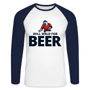 Welding Welder Metal Construction Ironworker Beer - Unisex Long Sleeve Baseball T-Shirt - white/navy - Front - Nik (191cm)
