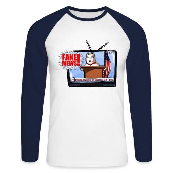 Fake mews - Unisex Baseballshirt langarm - Weiß/Navy - Vorne - Nik (191cm)