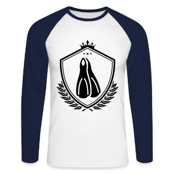 Taucherflossen Schild - Unisex Baseballshirt langarm - Weiß/Navy - Vorne - Nik (191cm)