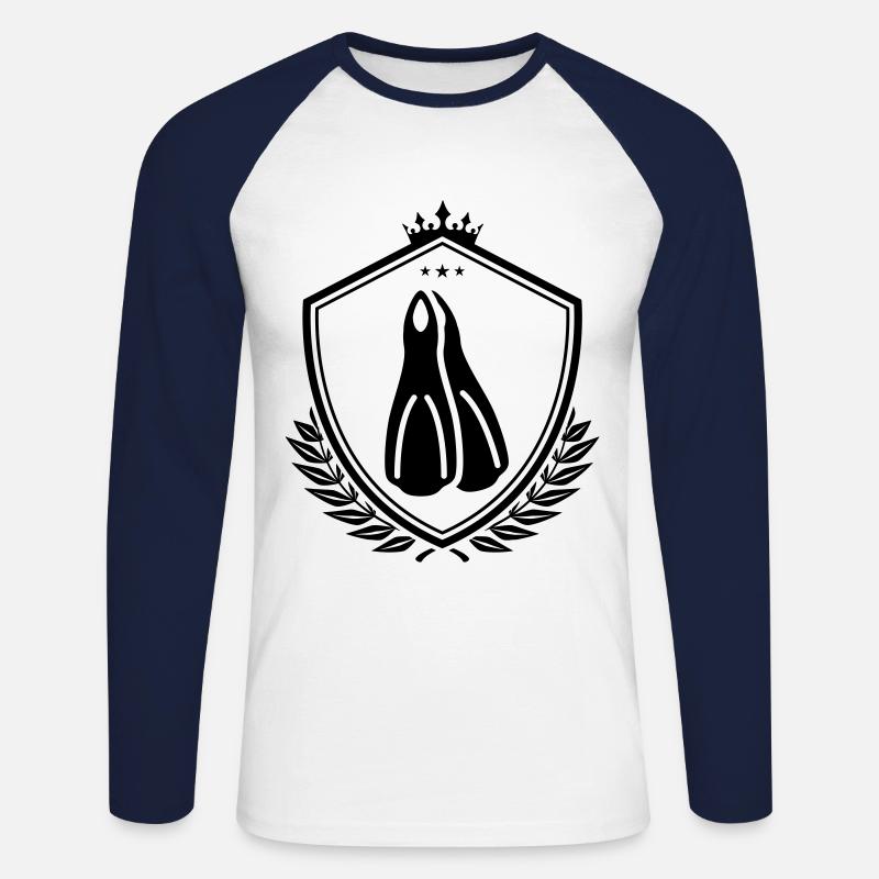 Taucherflossen Schild - Unisex Baseballshirt langarm - Weiß/Navy