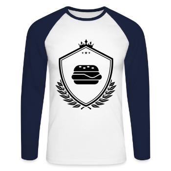 Burger Restauration rapide - T-shirt baseball manches longues Homme - blanc/marine - Devant - Nik (191cm)