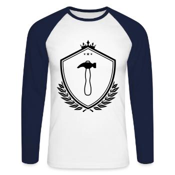 Bouclier de marteau - T-shirt baseball manches longues Homme - blanc/marine - Devant - Nik (191cm)