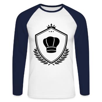 Armoiries du chapeau du chef - T-shirt baseball manches longues Homme - blanc/marine - Devant - Nik (191cm)