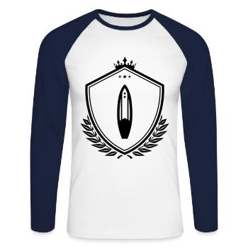 Surfbrett wappen - Unisex Baseballshirt langarm - Weiß/Navy - Vorne - Nik (191cm)