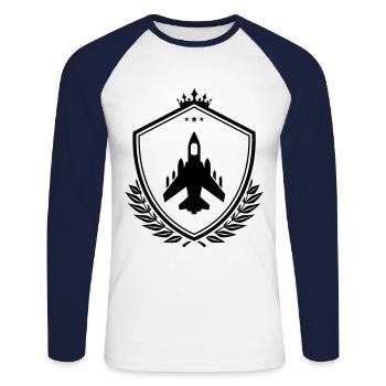Flugzeug jet wappen - Unisex Baseballshirt langarm - Weiß/Navy - Vorne - Nik (191cm)