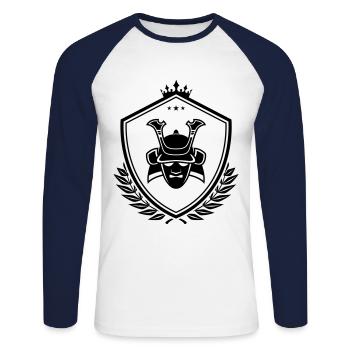 Samurai Helm wappen - Unisex Baseballshirt langarm - Weiß/Navy - Vorne - Nik (191cm)