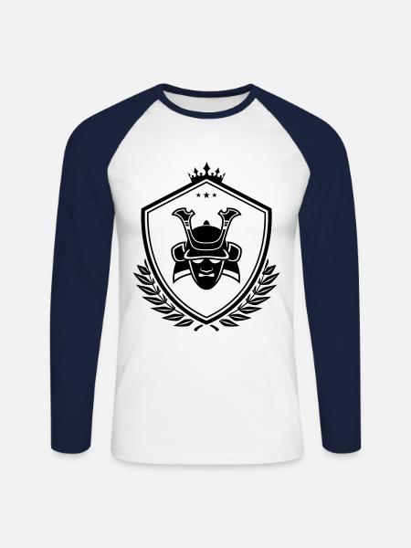 Samurai Helm wappen - Unisex Baseballshirt langarm - Weiß/Navy