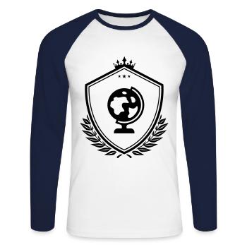 Armoiries du symbole du globe - T-shirt baseball manches longues Homme - blanc/marine - Devant - Nik (191cm)