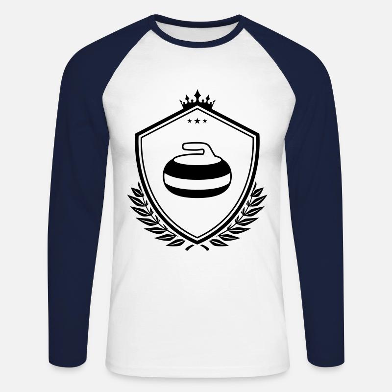 Curling crest - Unisex Long Sleeve Baseball T-Shirt - white/navy