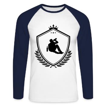 Alkohol trinken betrunken Wappen - Unisex Baseballshirt langarm - Weiß/Navy - Vorne - Nik (191cm)