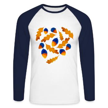 Herbst Muster Eicheln Geschenk - Unisex Baseballshirt langarm - Weiß/Navy - Vorne - Nik (191cm)