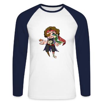 Pig-Pirate - Unisex Baseballshirt langarm - Weiß/Navy - Vorne - Nik (191cm)