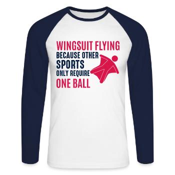Wingsuit fliegen Base Jumping Fallschirmspringen Wingsuiting - Unisex Baseballshirt langarm - Weiß/Navy - Vorne - Nik (191cm)