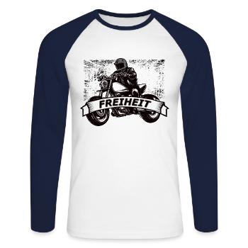 Freiheit - Unisex Baseballshirt langarm - Weiß/Navy - Vorne - Nik (191cm)