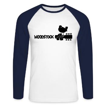 Woodstock Logo Noir 3 Days Of Peace & Music - T-shirt baseball manches longues Homme - blanc/marine - Devant - Nik (191cm)