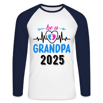 Werdender Opa 2025, Herzschlag, Opa 2025 - Unisex Baseballshirt langarm - Weiß/Navy - Vorne - Nik (191cm)