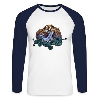 Whale Doodle Design - hand-drawn sea motif - Unisex Long Sleeve Baseball T-Shirt - white/navy - Front - Nik (191cm)