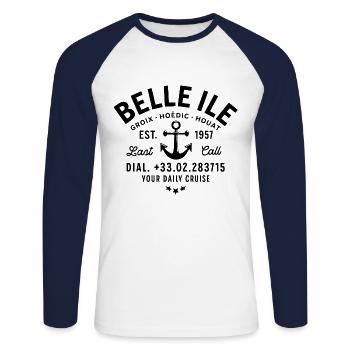Belle Ile daily cruise last call - T-shirt baseball manches longues Homme - blanc/marine - Devant - Nik (191cm)