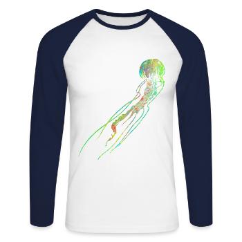Jellyfish neon-colored - Unisex Long Sleeve Baseball T-Shirt - white/navy - Front - Nik (191cm)
