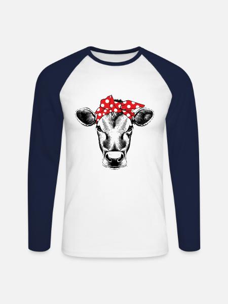 bandana cow - Unisex Long Sleeve Baseball T-Shirt - white/navy
